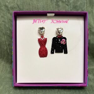 Betsey Johnson Red Dress and Black Jacket Earrings NIB